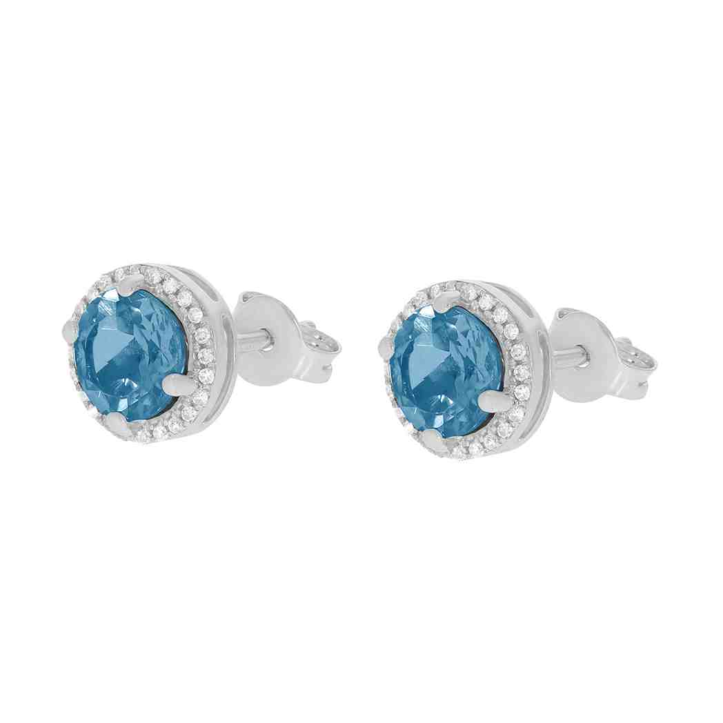 Blue Topaz and Diamond Halo Stud Earrings PD31343AER BLUE TOPAZ